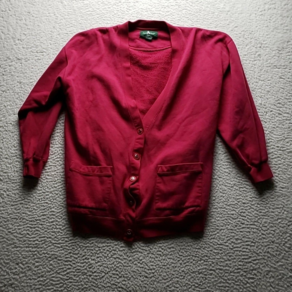 Hunt Club Cardigan Sweater Mens Large Red V Neck Button Front Knit Pockets